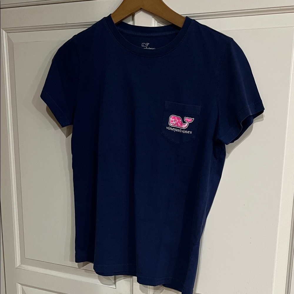 Vineyard Vines Kids T-Shirt in Navy with Pink Logo